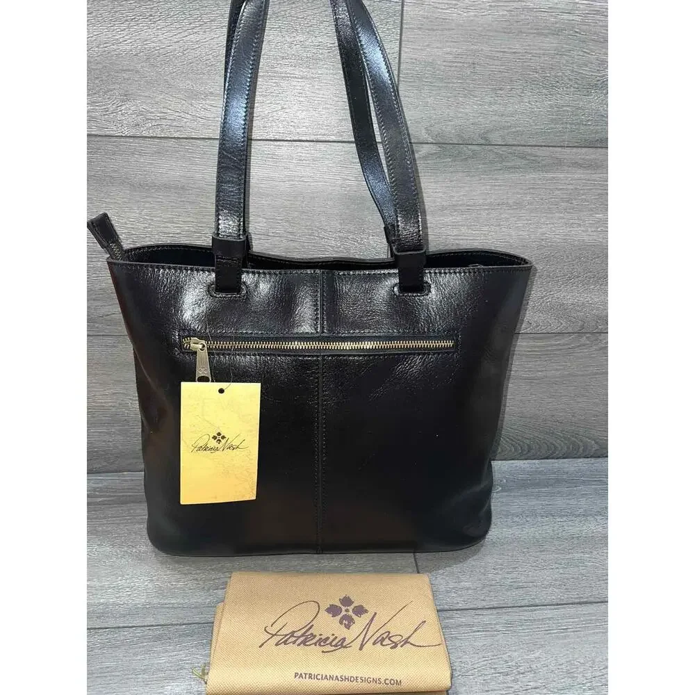 Patricia Nash Distressed Vintage Leather Braden Tote Color Black Bag A552409